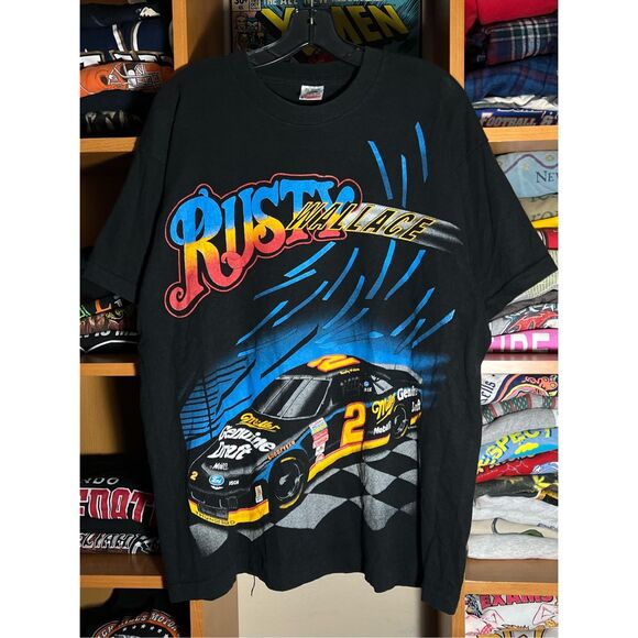 Vintage 90s Rusty Wallace Kickin Asphalt Nascar Tee - Picture 1 of 5